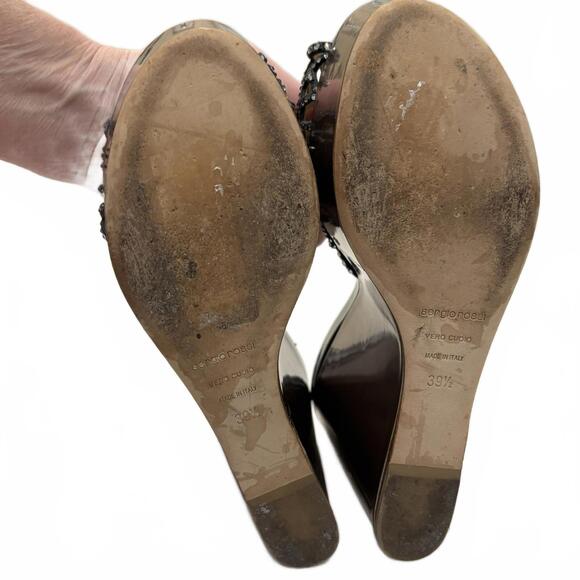 Sergio Rossi Swarovski Crystal Metallic Wedge Mules Silver/Black 39.5 Italy - Picture 8 of 8